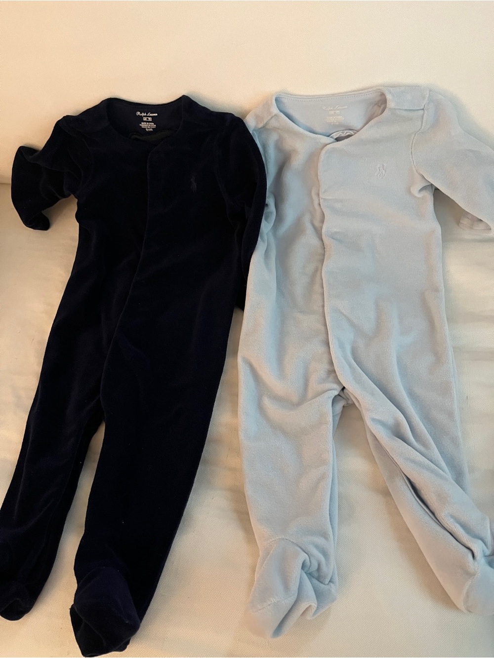 Ralph Lauren Velour Footed One-Piece Duo - Navy & Light Blue